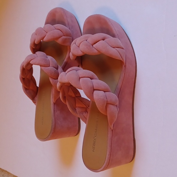 Rebecca Minkoff Imani Pink Braided Genuine Suede Platform Slide Sandals sz 7.5 - Picture 3 of 11